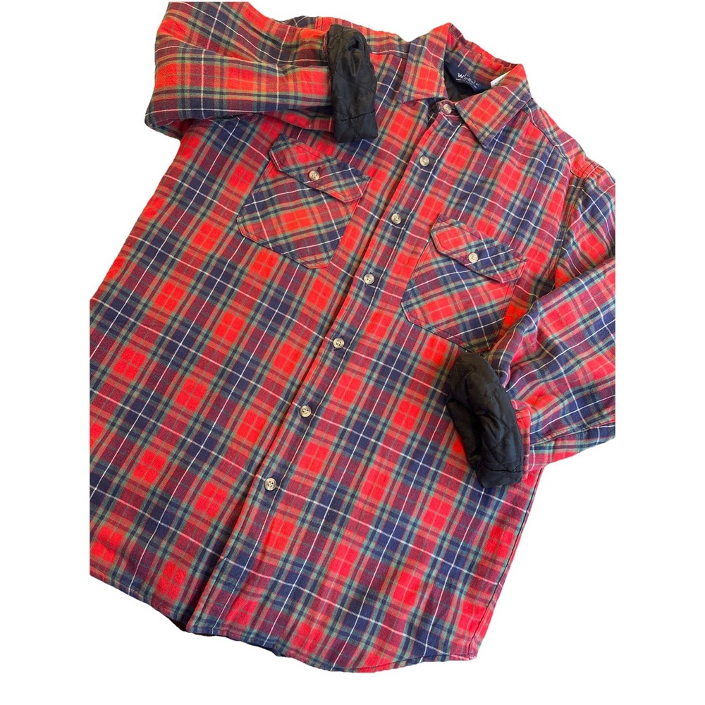 Vintage Woolrich Quilt Lined Red Plaid Flannel Shirt Work Jacket Men's MEDIUM‎